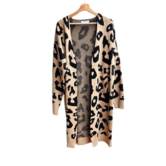 Angashion Vestidos Cotton Blend Leopard Print Open-front Cardigan, Size Large - Picture 2 of 8